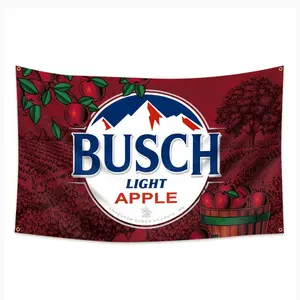 Busch Light Apple Flag Banner with Eye Holes, 3x5 Feet Men's Bedroom Cave Decoration, Party and Holiday Wall Hanging Art, Wall Hanging Backdrop