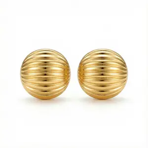 BA UNIQUE FASHION Stainless Steel Dome Shape with Horizontal Textured Stripes Earrings