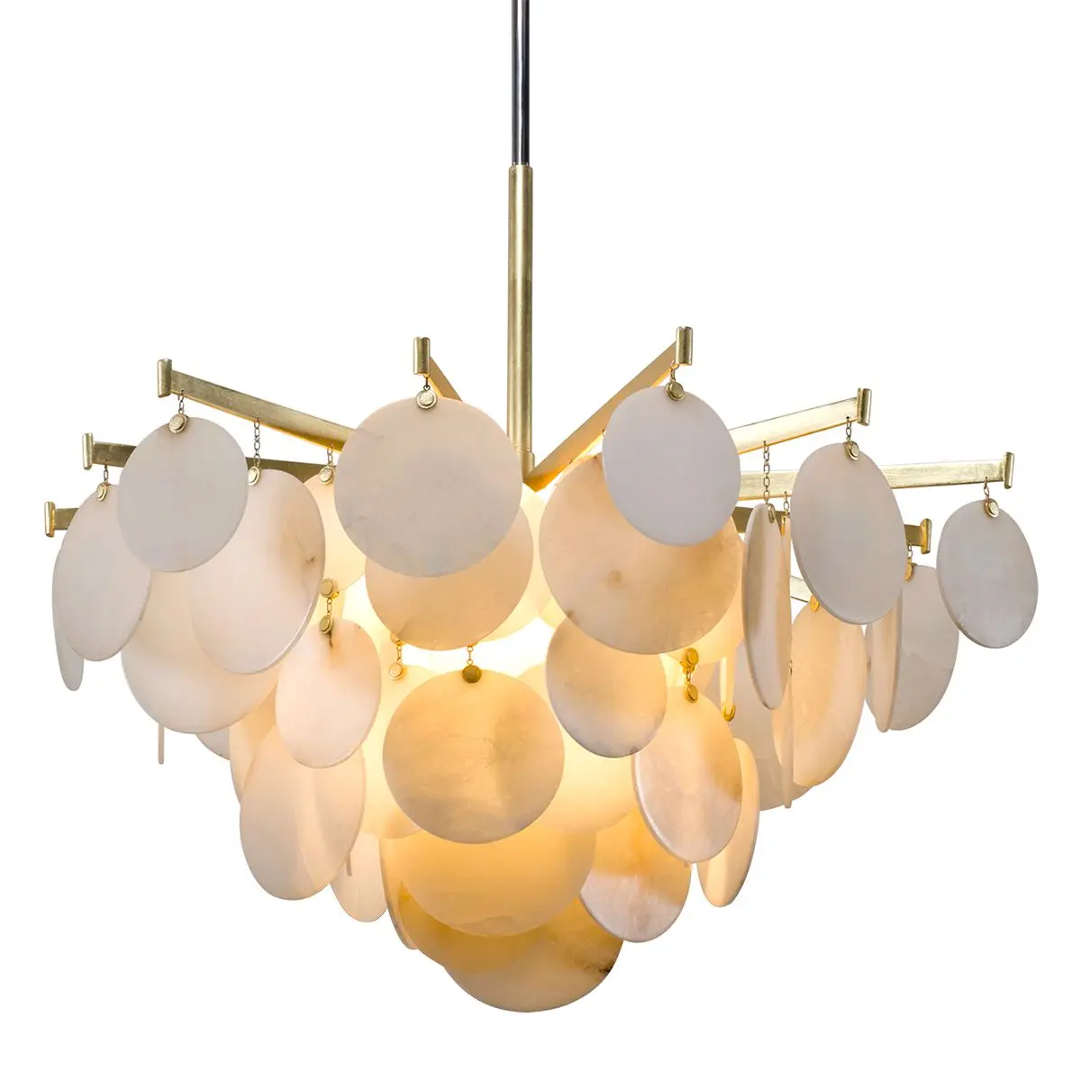 Large Serenity Chandelier with Gold Leaf Finish and Natural Stone Discs