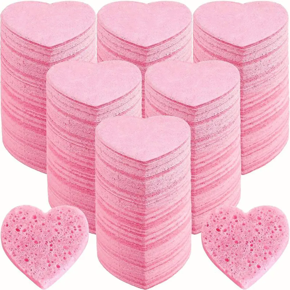 Heart Shaped Facial Sponge, Compressed Face Wash Pad, Exfoliating Facial Cleansing Sponge, Facial Cleansing Pads, Facial Skin Care Tool, Skincare Tools, Facial Cleanser Tool, Makeup