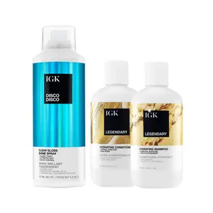 IGK DISCO DREAMS BUNDLE | Disco Disco Shine Spray + Legendary Shampoo + Legendary Conditioner | 644ml | 21.3 oz IGK DISCO DREAMS BUNDLE | Disco Disco Shine Spray + Legendary Shampoo + Legendary Conditioner | 644ml | 21.3 oz