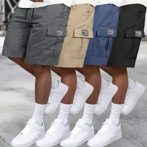 Pack of 4 men’s cargo shorts featuring multiple pockets and an elastic drawstring waistband; suitable for outdoor sports, fitness, and casual wear. Casual shorts, men’s shorts, summer shorts, summer clothing,Summervibes