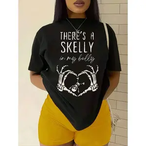Halloween-Pregnancy-Shirt,-October-Pregnancy-Announcement,-Spooky-Mama-Shirt,-Funny-Pregnancy-Tshirt,Women's Plus Size Crew Neck Tops, Ideal For Halloween Gifts And Halloween Wear