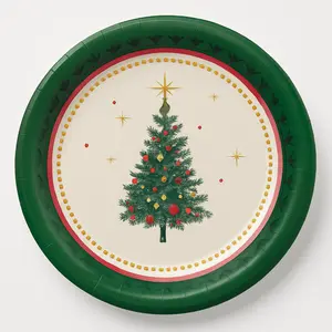 Elegant Evergreen Christmas Paper Plates, 7-Inch, 18-Count