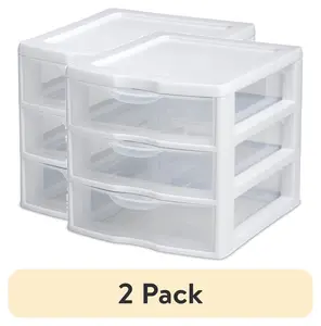 14910954634 - (2 pack) 3 Drawer Clear Storage Bin, Desktop Drawer Storage Container, White