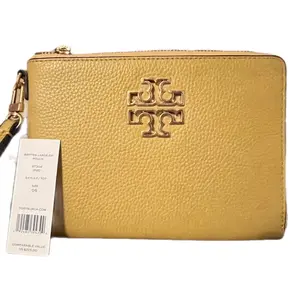 Tory Burch Britten Large Leather Zip Pouch Wristlet Small Purse New with tag