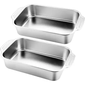 2 Pcs Stainless Steel Deep Baking Pans for Oven Rectangle Cake Pan Bakeware for Fish Cakes Breads Casseroles Vegetables Dishwasher Safe 13 x 9 x 3.35 Inch