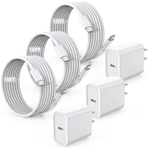 SANPRIO For iPhone 17 Charger Fast Charging, 3Pack 20W PD USB-C Wall Charger Blocks with 10FT USBC to USB C Cable Cord for iPhone 15 Pro Max/15 Plus iPad Durable Safe Smart Chip Protection