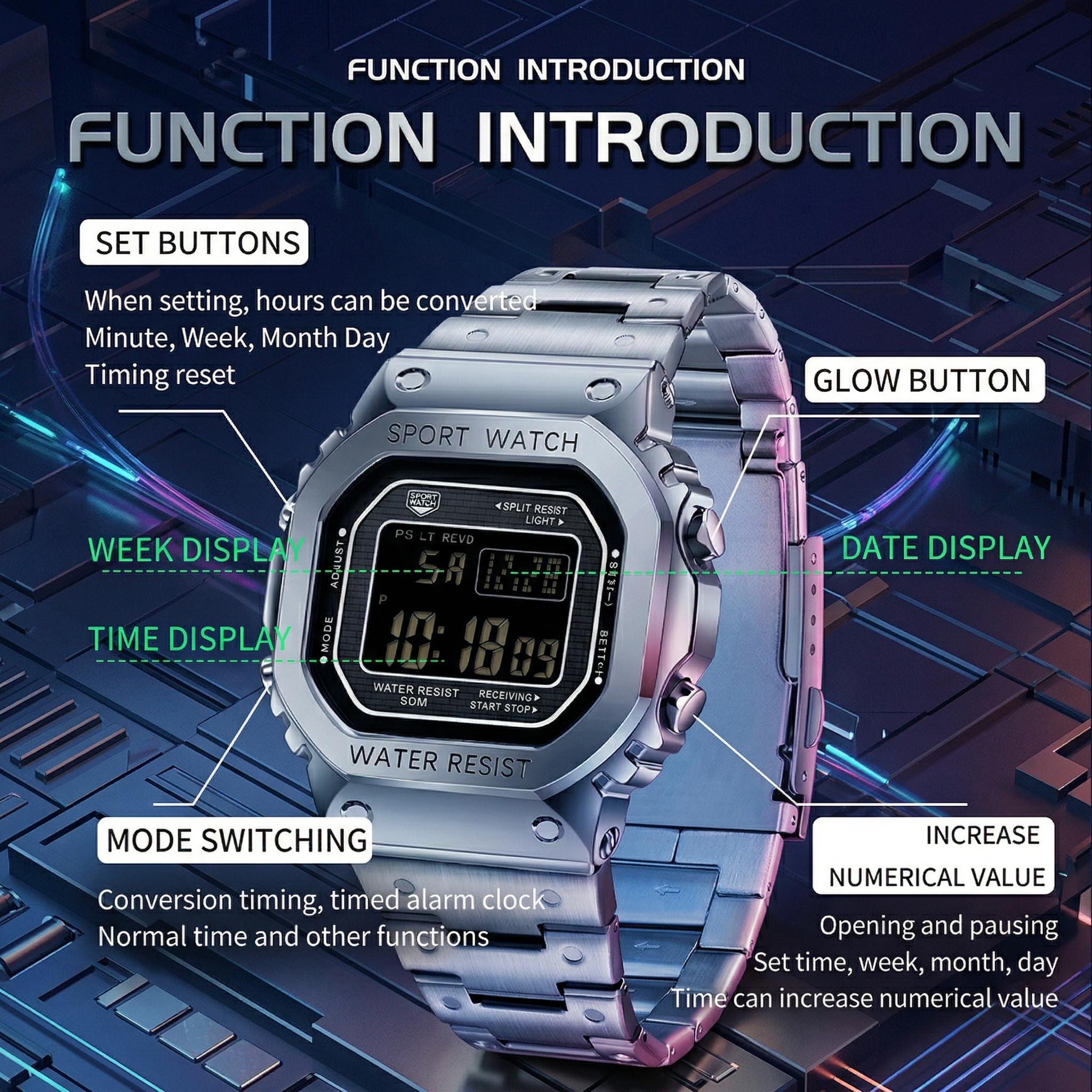 【SpringStatements】Men's classic square Small Square creative dual-movemen watch, luxurious triple-time design,water resistance, luminous dial, Exuding a minimalistaesthetic, it is elegant, durable sporty watches