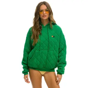 QUILTED RELAXED PULLOVER HOODIE - KELLY GREEN