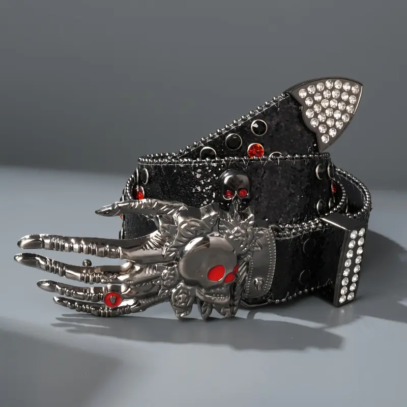 Unisex ghost hand punk style belt, fashionable trend belt, rock casual belt, PU material, very suitable for daily clothing, Halloween accessories, parties, gatherings, gifts