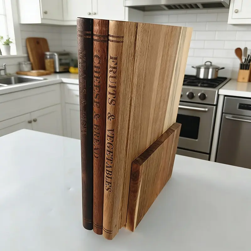 1PC Book Shape Cutting Board Set with Wooden Stand Safe for Fruit Vegetable Meat Fish Cheese Bread
