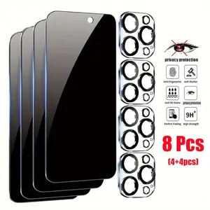 8pcs/set Full Coverage Privacy Screen Protector with Camera Lens Protector for iPhone 17/16/15/14/13/12/11 Pro Max Pro Plus Mini iPhone 16/15 Pro Max