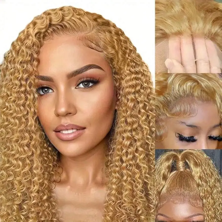 Honey Blonde Deep Wave Human Hair Wig - 13x6 HD Lace Front With Pre-Plucked Baby Hair, 180% Density, # 27 Blonde Color, Natural Look For Women Glueless Hd Wigs Glueless Frontal Wigs