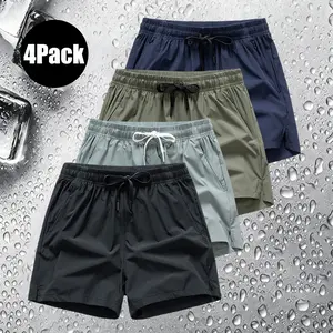 4-pack men’s shorts with zippered pockets, regular fit drawstring waist for everyday casual wear, suitable for daily outdoor activities, men’s bottoms for all seasons, casual fashion polyester shorts, breathable athletic shorts, 92% nylon, 8% spandex