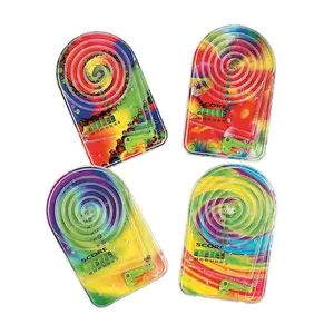 5 1/2" Mini Rainbow-Colored Tie-Dye Plastic Handheld Pinball Games - 12 Pc.