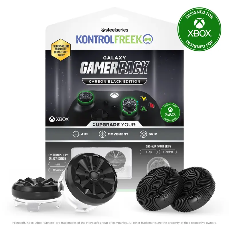 KontrolFreek FPS Galaxy Gamerpack for Xbox One and Xbox Series X Controller | Performance Thumbsticks | 1 High-Rise, 1 Mid-Rise | 2 No-Slip Thumbgrips | Carbon Black