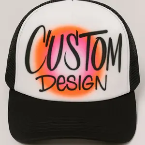 Custom Designs on Trucker Style Hats with Vibrant Gradient Colors and Bold Lettering for Unique Fashion Statements