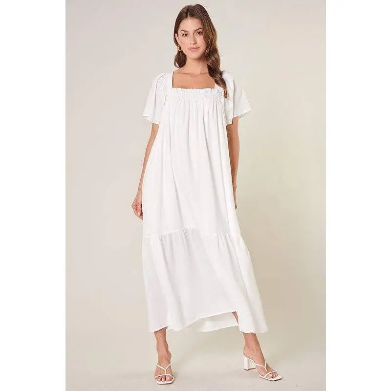 Moonstone Flutter Sleeve Cross Back Midi Dress