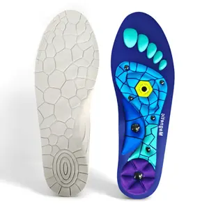 Pair of EVA magnetic acupressure insoles, unisex design with spider web pattern, suitable for work boots and sports shoes, featuring shock-absorbing soft soles and breathable cushioning