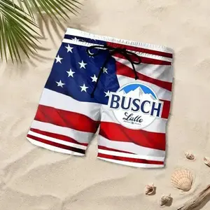 Busch American Flag Beach Shorts Men Women Red White Blue Stars Stripes Swim Trunks 4th of July Summer Patriotic Casual Streetwear Loose Comfortable
