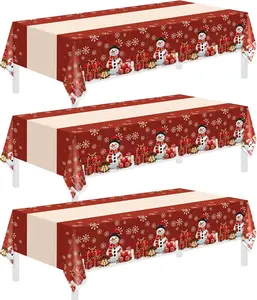 3 Pack Christmas Tablecloths,Disposable Plastic Tablecloths 54" x 108" Christmas Decorations,Xmas Snowman Table Cloths for Party Supplies,Plastic Table Covers for Home