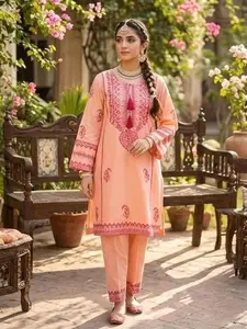 Pakistani Cotton lawn embroidered shirt with embroidered farshi shalwar shirt and shalwar 2pc casual outfit