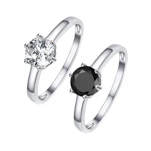 ChicSilver Cubic Zirconia Engagement Wedding Band 925 Sterling Silver Six-Prong Setting Round Solitaire Size 5-12  for Women