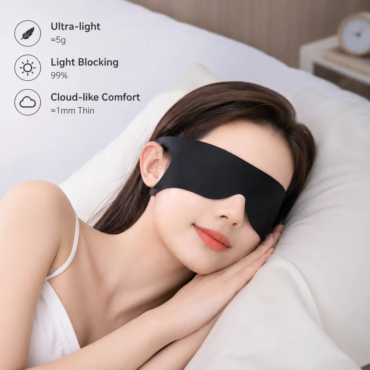 1 Count Sleep Eye Mask, Cotton Fiber 1mm Thin 5g Lightweight S Type Fitting Light Blocking for Sleeping Daily Travel Use