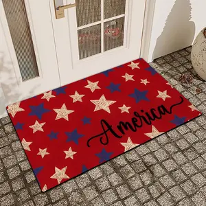 1 Pc Independence Day Pentagram Printed Door Mat, Non Slip Doormat, Household Decorative Rug Mat With Linen Surface, Diatomaceous Earth, Anti Slip And Absorbent, Indoor And Outdoor, Home Decoration