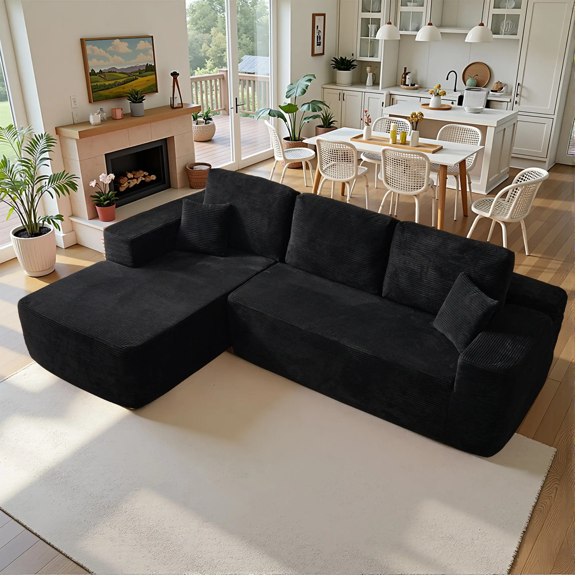 Black Corduroy Left Chaise