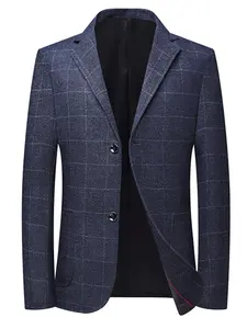 Men's Casual Spring Fitted Gingham Thin Jacket, Mid-Aged Single Wester Work Casual Blazers Top, Business Leisure Dad Coat, Iron-Free Outerwear for All Seasons, Menswear