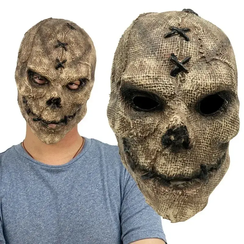 Sack Skull Mask Scarecrow Cosplay Headgear Scary Skeleton Latex Masks Helmet Halloween Party Cos Props Horror Scarecrow Masques