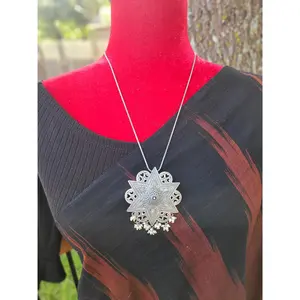 Antique Indian Traditional Silver look alike Necklace and Earrings, Pendant Necklace Fusion Necklace Indian jewelry Dual tone silver alike necklace