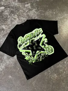 Men's Loose Fit Fashion Print T-Shirt, Fluorescent Stars, Casual Daily Wear, Unisex, All Seasons, Street Style, Streetwear