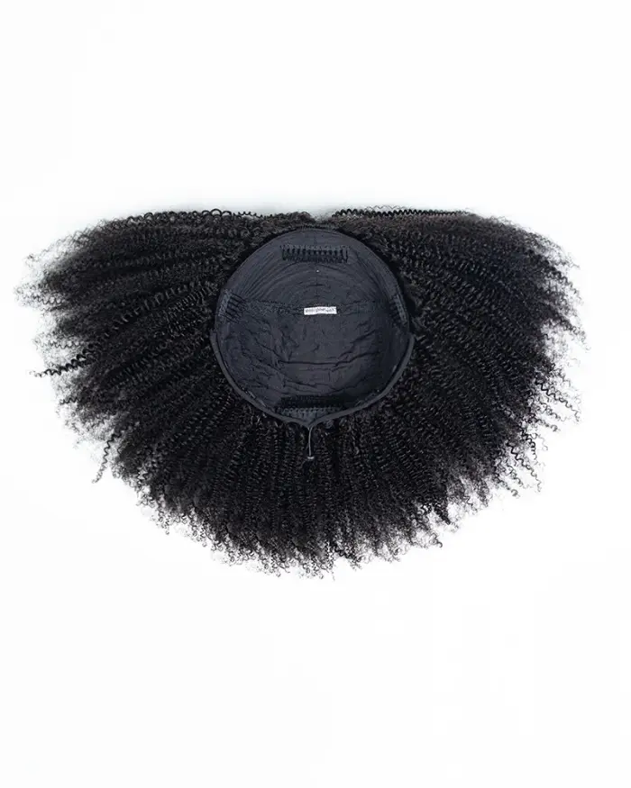 HerGivenHair Glueless Afro Kinky Human Hair Half Wig - 3-in-1 Multi-textured, Versatile Cap, Drawstring Ponytail Hair Pieces for Black Girls, Afro Kinky Hair