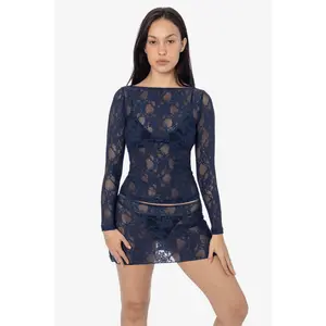 FNS344 - Floral Lace Long Sleeve Boatneck Top