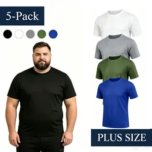 Men's 5-Pack Solid Oversized Short Sleeve T-Shirts Breathable Quick Dry Plus Size Tops for Fitness Running Basketball Sports
