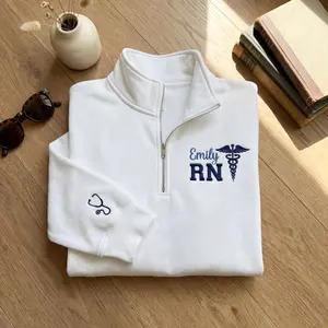 Embroidered Custom Nurse Quarter Zip Sweatshirt, Personalized Nursing Pullover, Nurse Appreciation Gift