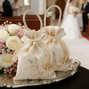 Elegant Gift Bag Set, Pearl Ribbon Handle Bags for Weddings/birthday Parties, High-Quality Design, Perfect for Special Occasions