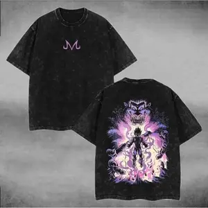 Majin Vegeta Vintage Acid-Washed T-Shirt – Dragon Ball Oversized Heavyweight Cotton Anime Manga Tee, Unisex Streetwear Top for Men Women, Retro DBZ Graphic Shirt, Casual Daily Wear, Party, Festival Outfit