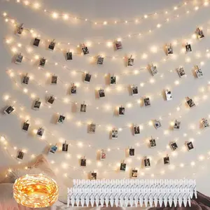 100 LED 50 Photo Clips String Lights Holder 33FT Starry Fairy Lights for Hanging Pictures Cards Memos USB Powered with Switch Perfect for Bedroom Wedding Dorm Christmas Decor Warm White