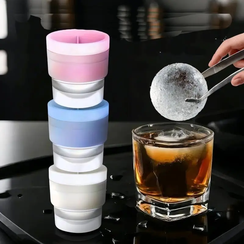 Ice Ball Molds - Set of 3, Round Ice Cube Molds, 2-Inch Spherical Ice Cubes for Whiskey, Cocktails, Bourbon Cocktail Ice Cube Mold Kitchen Utensils (multi-color) Ice Ball Trays Clear Ice Balls