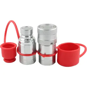 1/2" NPT 1/2'' Body Skid Steer Bobcat Flat Face Hydraulic Quick Connect Couplers/Couplings Quick Disconnect Set w/Dust Caps ISO16028