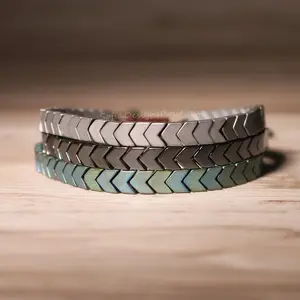 Sofia Natural Hematite Stone Bracelet - Hematite Stone Arrowhead Bead Braided Bracelet - Handmade Bracelet Gift for her, gift for him