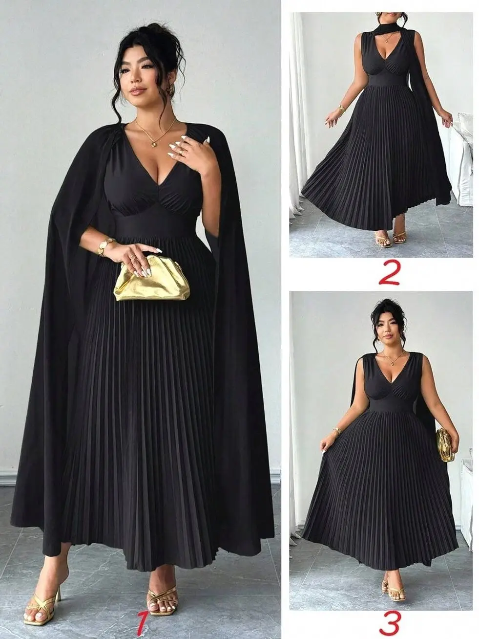 Elegant Plus Size Chiffon Dress With Patchwork Detail And Pleated Hem, Perfect For Events.