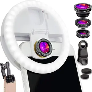 LED Cell Phone Ring Light (Selfie Light + Lens Kit w/ Phone Clip Accessories for Smartphone and Professional Camera Pictures, Photography and Video Live Streaming! - Includes Fisheye, Wide, and Macro Lens w/ Travel Bag!