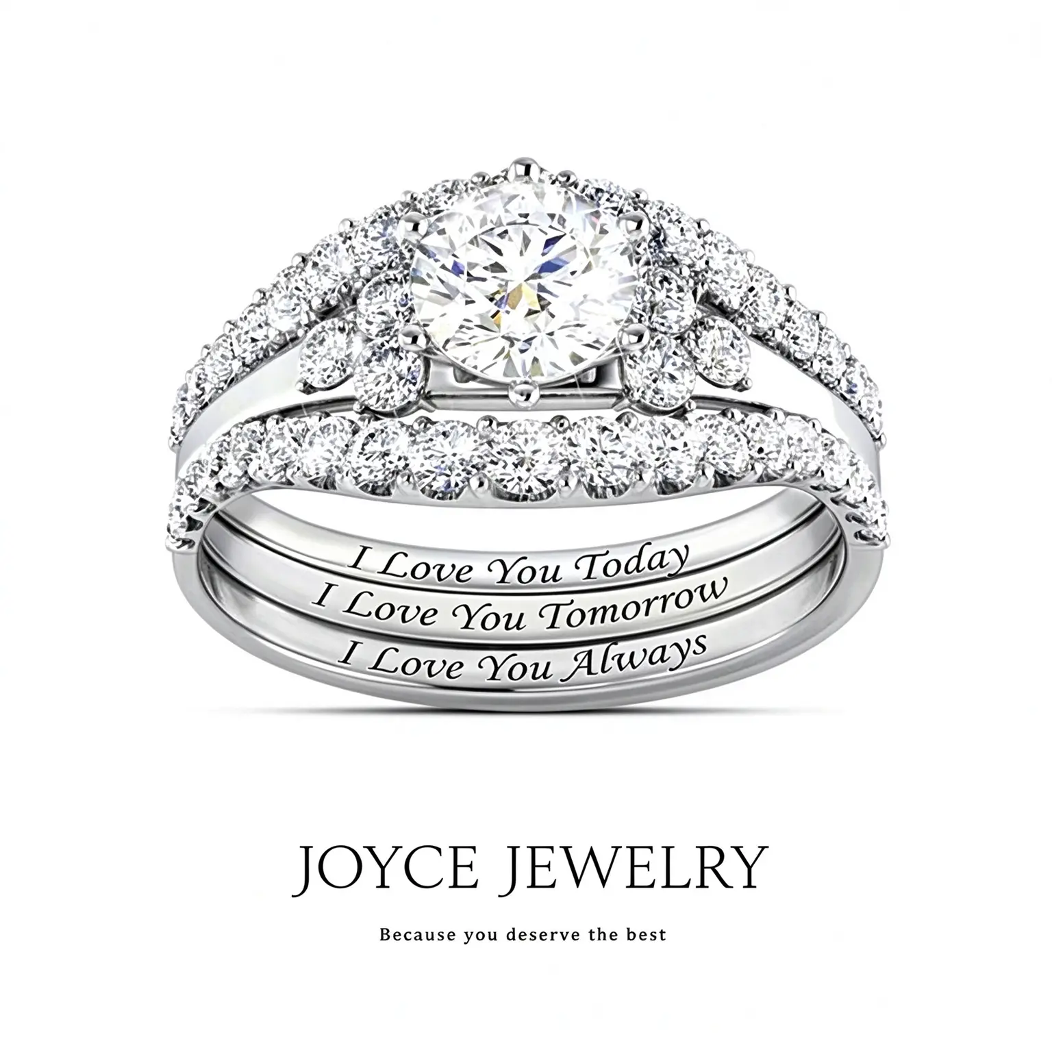 Zircon Fashion 3-Piece "I Love You" Letter Rings Set, Unisex Artificial Gemstone Promise Ring GF, Adults' Accessories, Adults' Gifts, Matching Wedding Jewelry Set