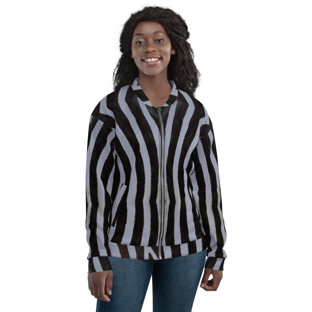 Recycled Unisex Bomber Jacket - Grey Zebra - Women