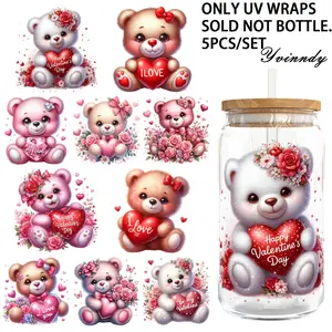 5Pcs/Set Valentines 16OZ Glass Jar Transfer Paper UV DTF High Self-Adhesive Transfer Paper Sticker Paper Suitable For Decorating Cups And Bottles